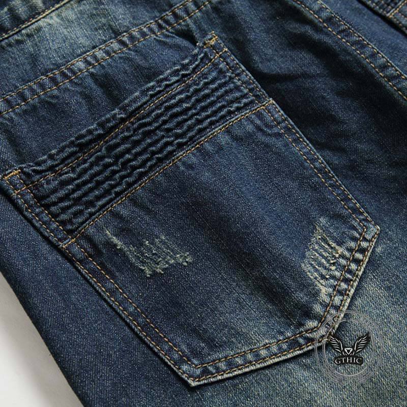 Vintage Patches Decoration Ripped Straight Jeans