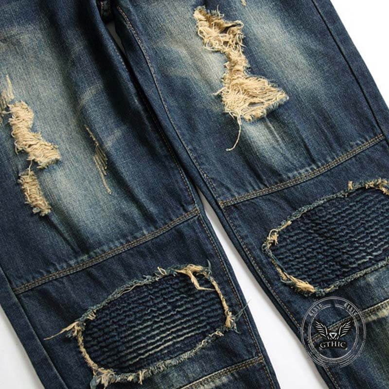 Vintage Patches Decoration Ripped Straight Jeans