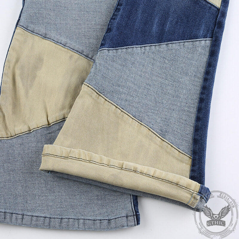 Vintage Patchwork Cotton Flare Pants
