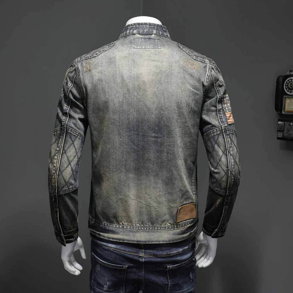 Vintage Patchwork Stand Collar Denim Jacket