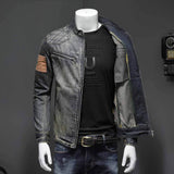 Vintage Patchwork Stand Collar Denim Jacket 02 | Gthic.com