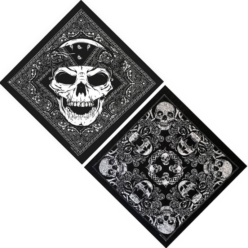 Foulard carré tête de mort en coton à motif vintage