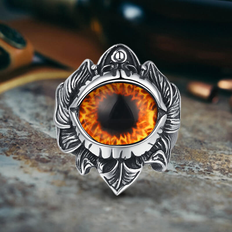 Vintage Pattern Devil Eye Stainless Steel Ring 01 | Gthic.com