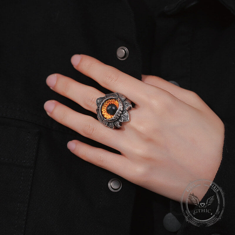 Vintage Pattern Devil Eye Stainless Steel Ring 02 | Gthic.com