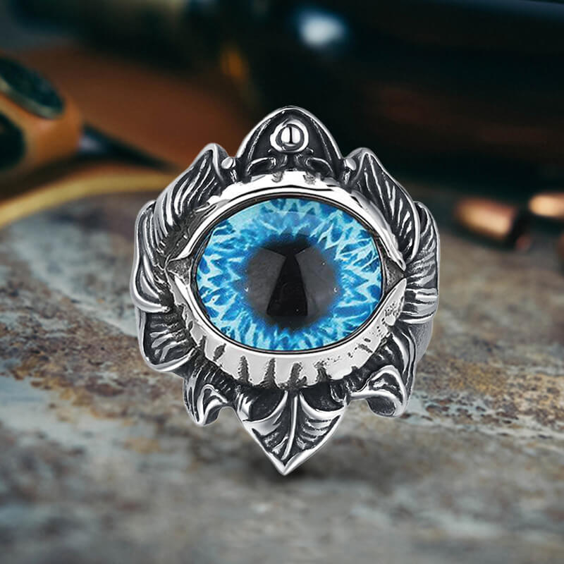 Vintage Pattern Devil Eye Stainless Steel Ring 03 | Gthic.com