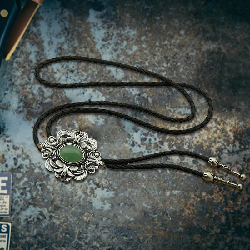 Vintage Pattern Gem Carved Alloy Bolo Tie