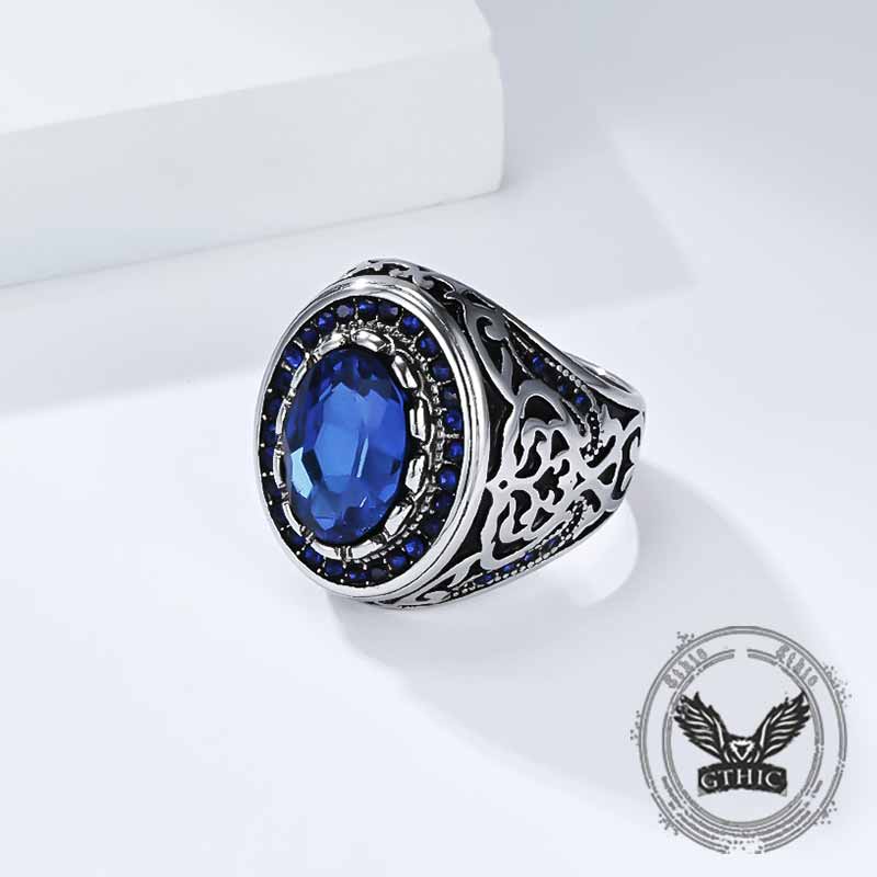 Vintage Pattern Gemstone-Set Stainless Steel Ring