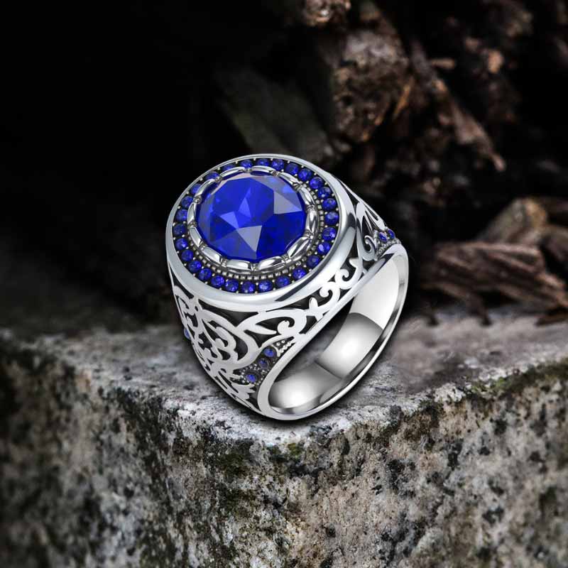 Vintage Pattern Gemstone-Set Stainless Steel Ring