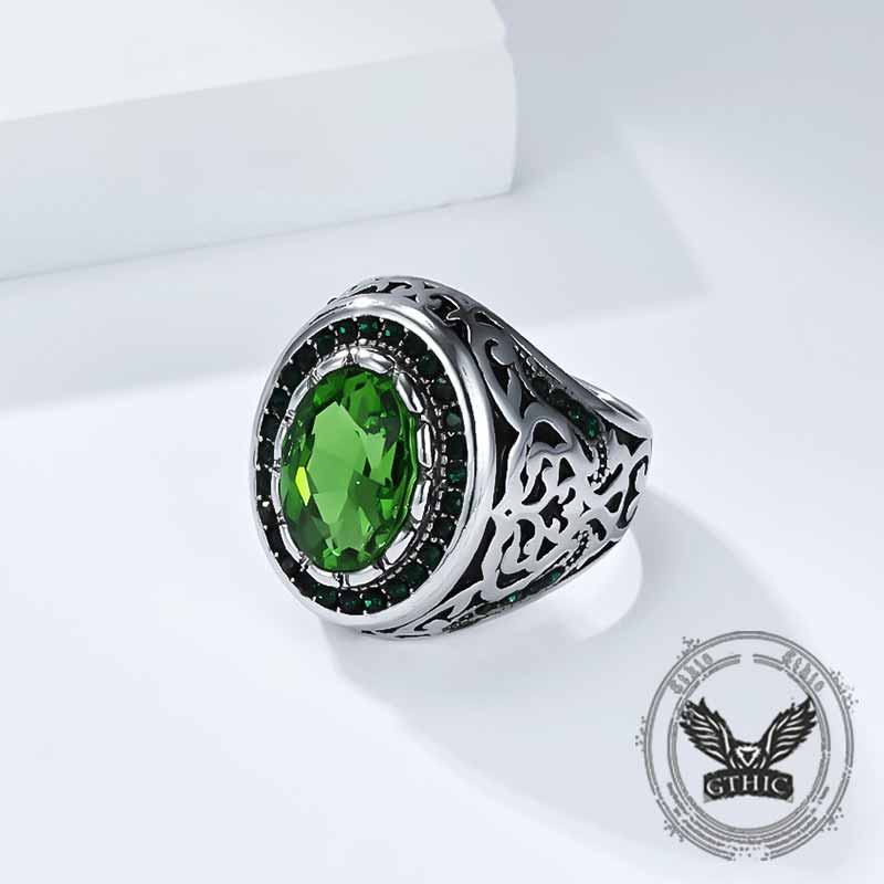 Vintage Pattern Gemstone-Set Stainless Steel Ring