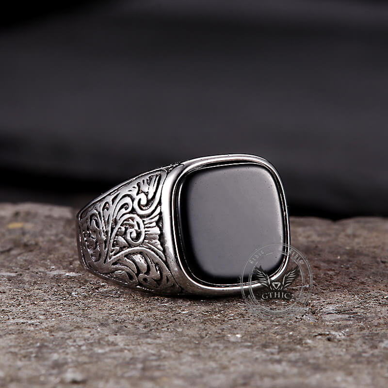 Vintage Pattern Square Turquoise Stainless Steel Ring