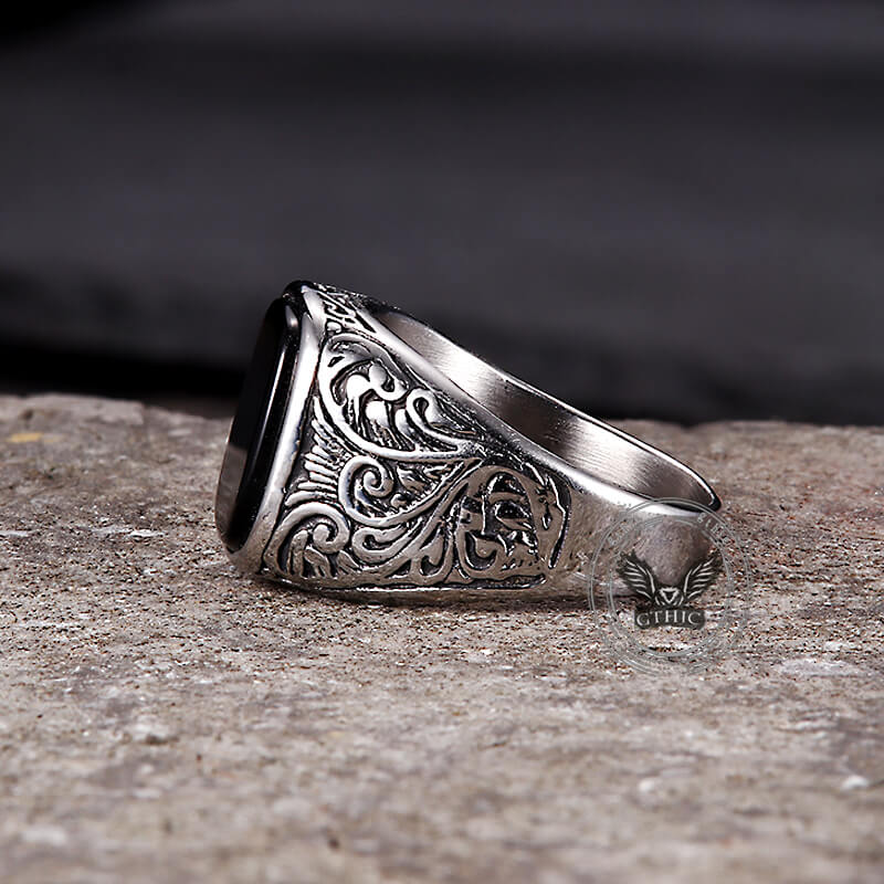 Vintage Pattern Square Turquoise Stainless Steel Ring