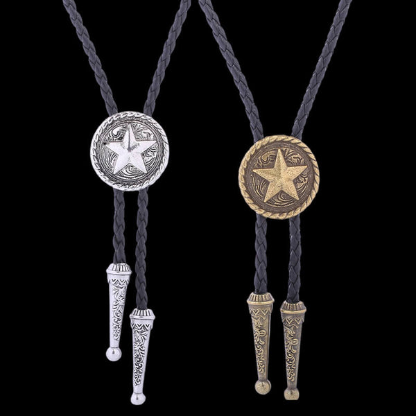 STAR TEXAS STATE SILVER AND GOLD RODEO CATTLE WESTERN COWBOY BOLOTIE BOLO  TIE