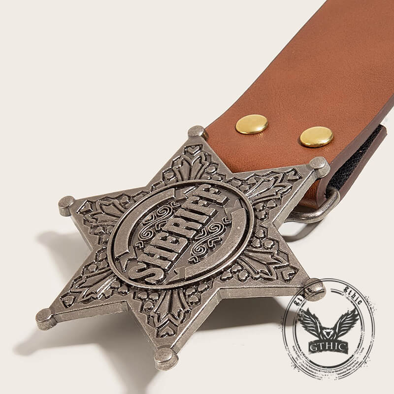 Vintage Pattern Star Buckle Studded PU Leather Belt