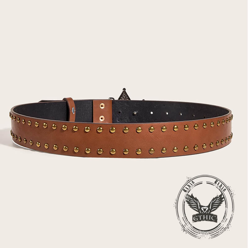 Vintage Pattern Star Buckle Studded PU Leather Belt
