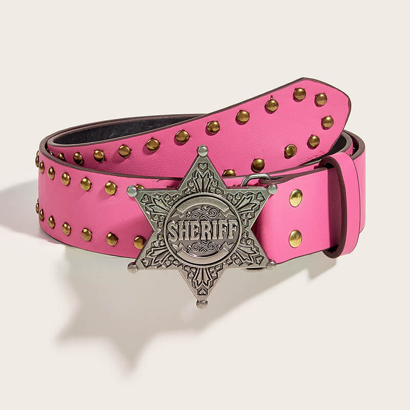 Vintage Pattern Star Buckle Studded Leather Belt | Gthic.com