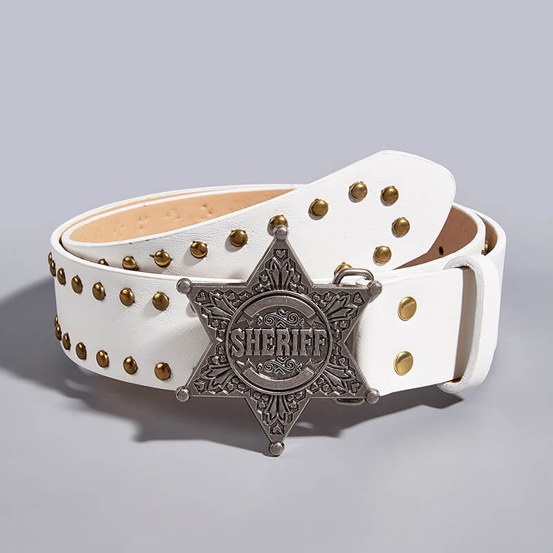 Vintage Pattern Star Buckle Studded Leather Belt | Gthic.com