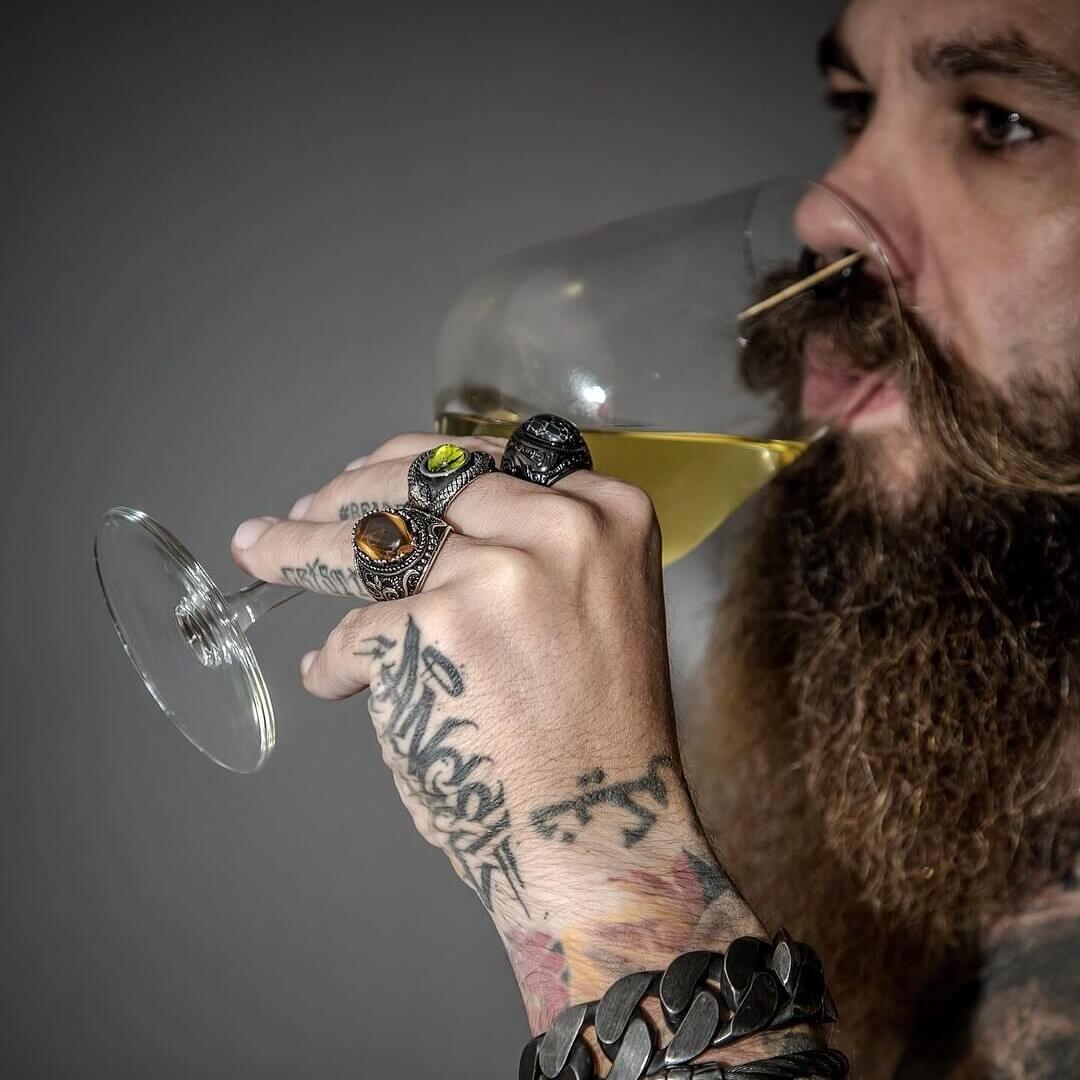 Vintage Pattern Turquoise Tiger-Eye Stainless Steel Ring