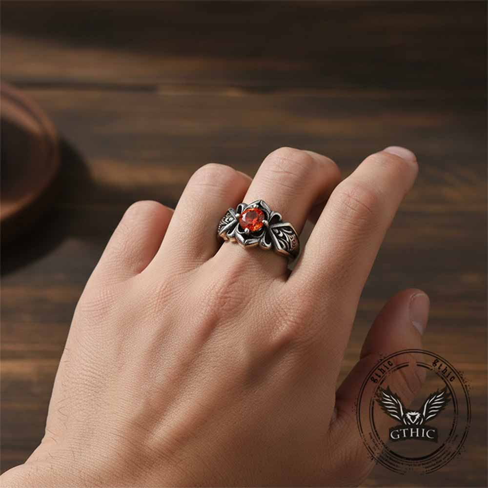 Vintage Patterned Openwork Gem Stainless Steel Ring | Gthic.com