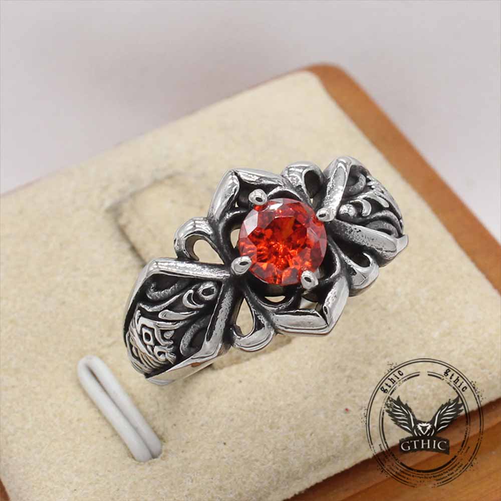 Vintage Patterned Openwork Gem Stainless Steel Ring | Gthic.com