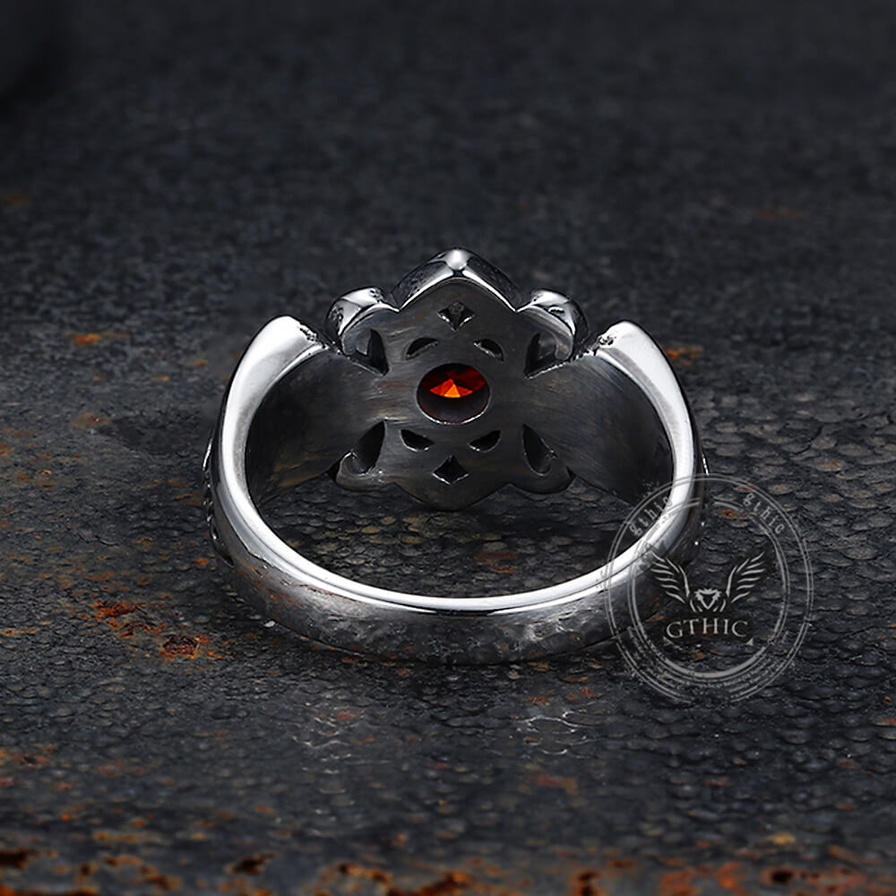 Vintage Patterned Openwork Gem Stainless Steel Ring