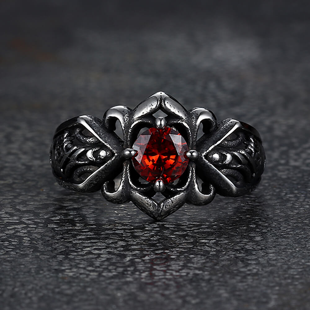 Vintage Patterned Openwork Gem Stainless Steel Ring | Gthic.com