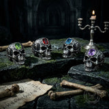 Vintage Patterned Skull Stainless Steel Gem Ring | Gthic.com