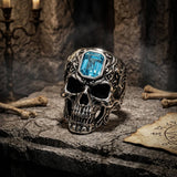 Vintage Patterned Skull Stainless Steel Gem Ring
