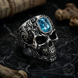 Vintage Patterned Skull Stainless Steel Gem Ring
