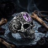 Vintage Patterned Skull Stainless Steel Gem Ring
