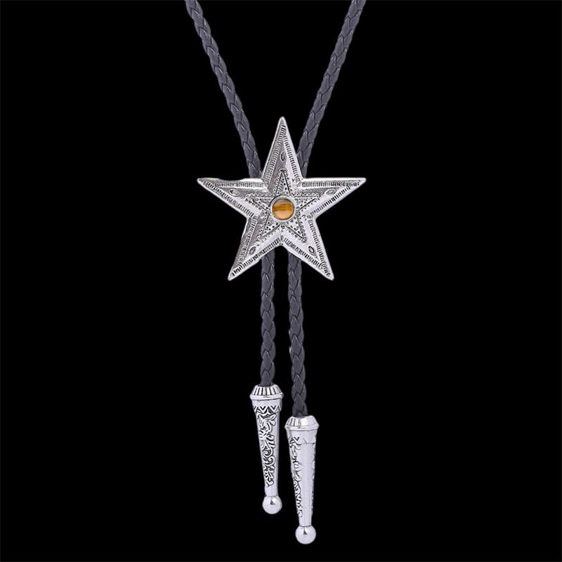 Vintage Pentagram Gemstone Inlaid Alloy Bolo Tie| Gthic.com