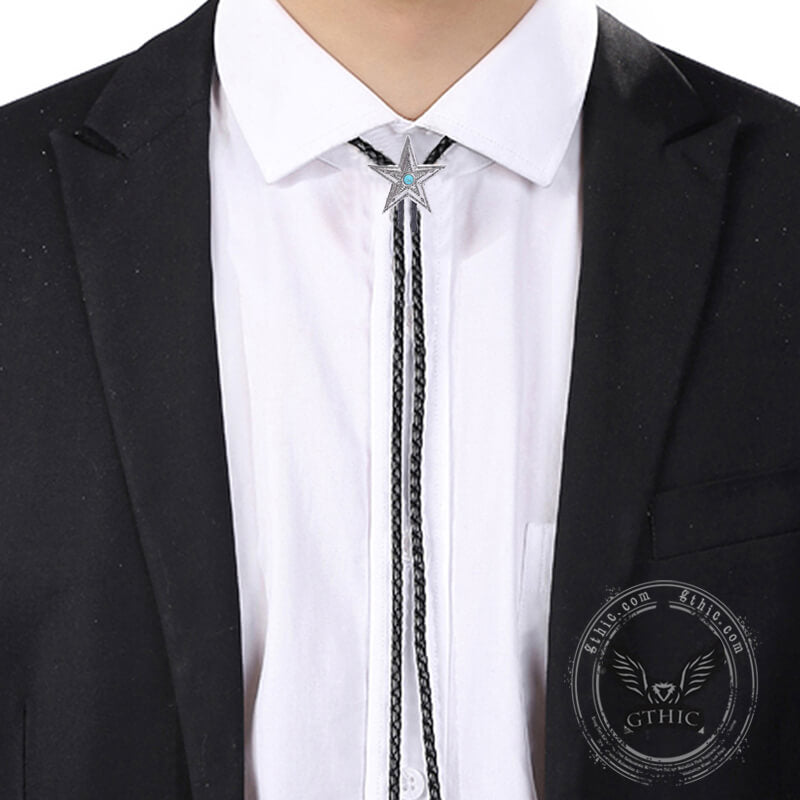 Vintage Pentagram Gemstone Inlaid Alloy Bolo Tie