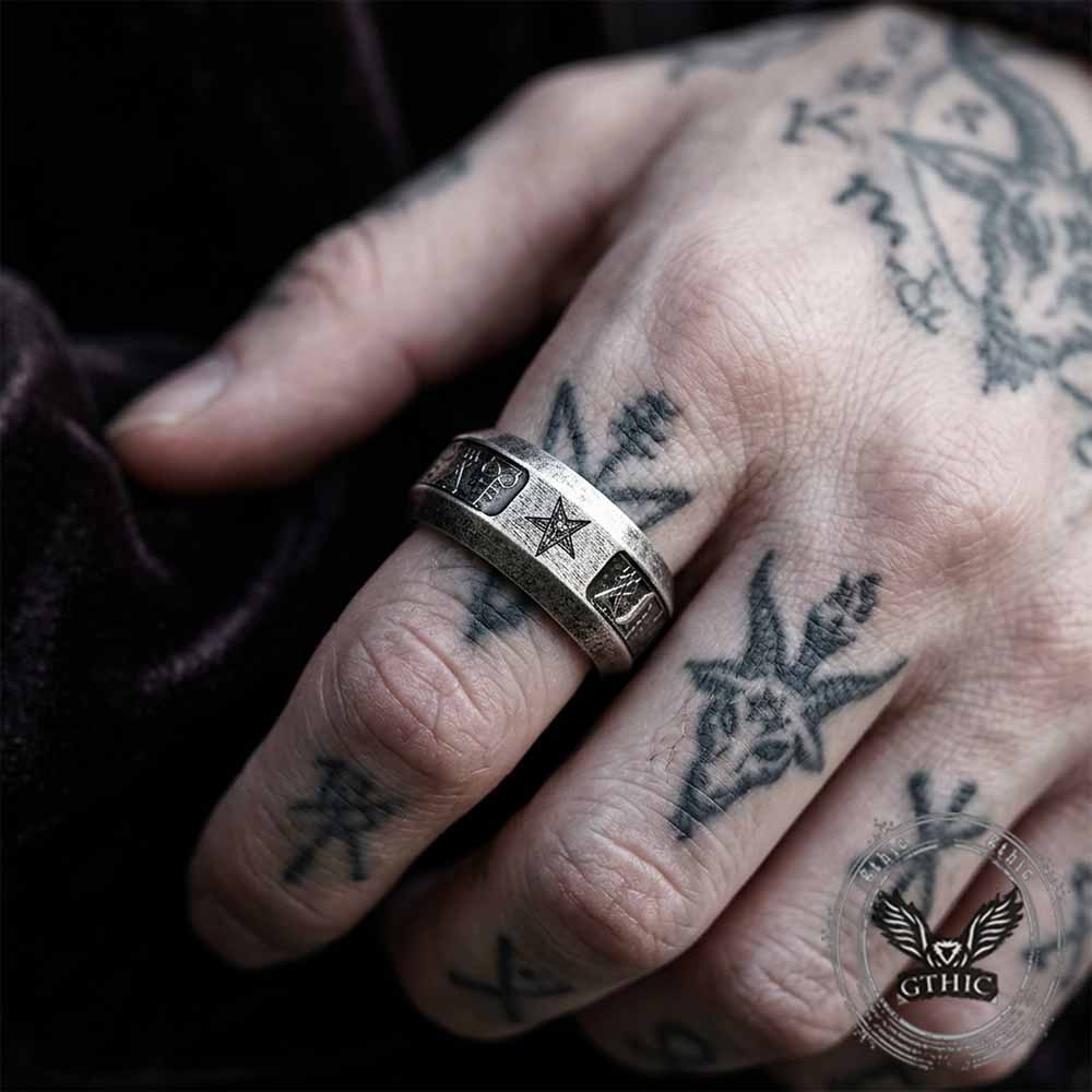 Vintage Pentagram Solomon Rune Stainless Steel Ring | Gthic.com