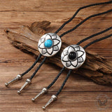 Vintage Petal Turquoise Leather Alloy Bolo Tie 01 | Gthic.com