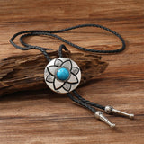 Vintage Petal Turquoise Leather Alloy Bolo Tie