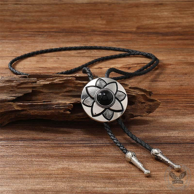 Vintage Petal Turquoise Leather Alloy Bolo Tie