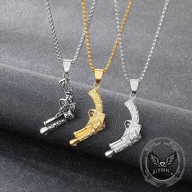 Vintage Pistol Gun Stainless Steel Punk Pendant 01 | Gthic.com
