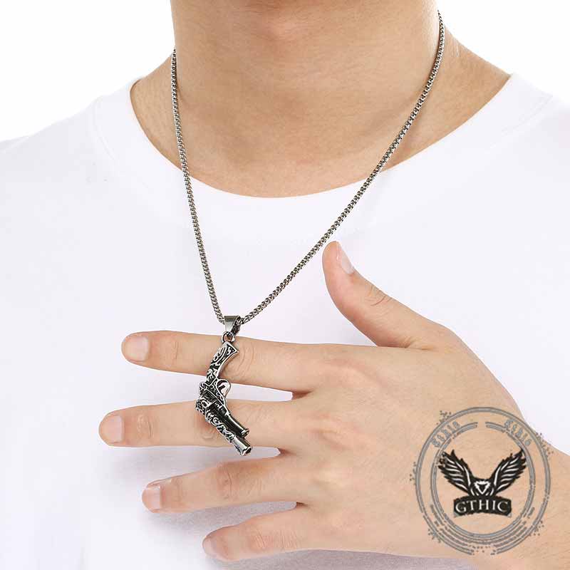 Vintage Pistol Gun Stainless Steel Punk Pendant 02 | Gthic.com
