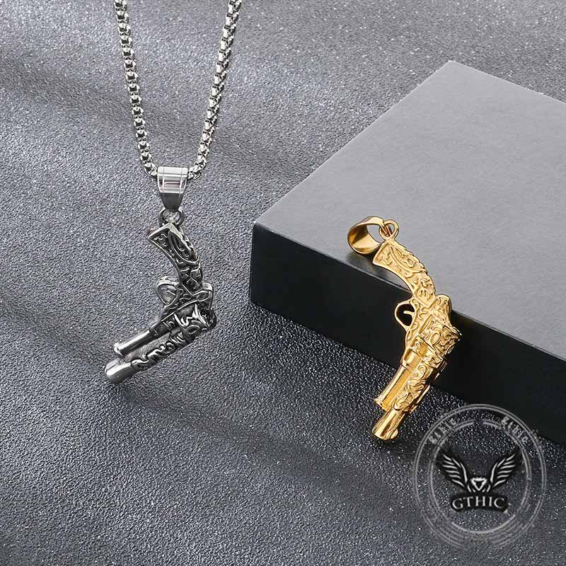 Vintage Pistol Gun Stainless Steel Punk Pendant