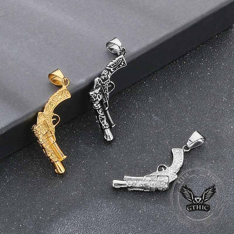 Vintage Pistol Gun Stainless Steel Punk Pendant