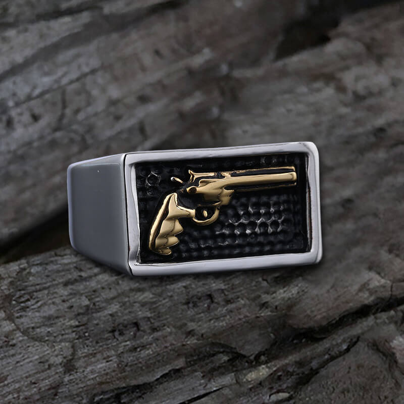 Vintage Pistol Gun Stainless Steel Ring | Gthic.com