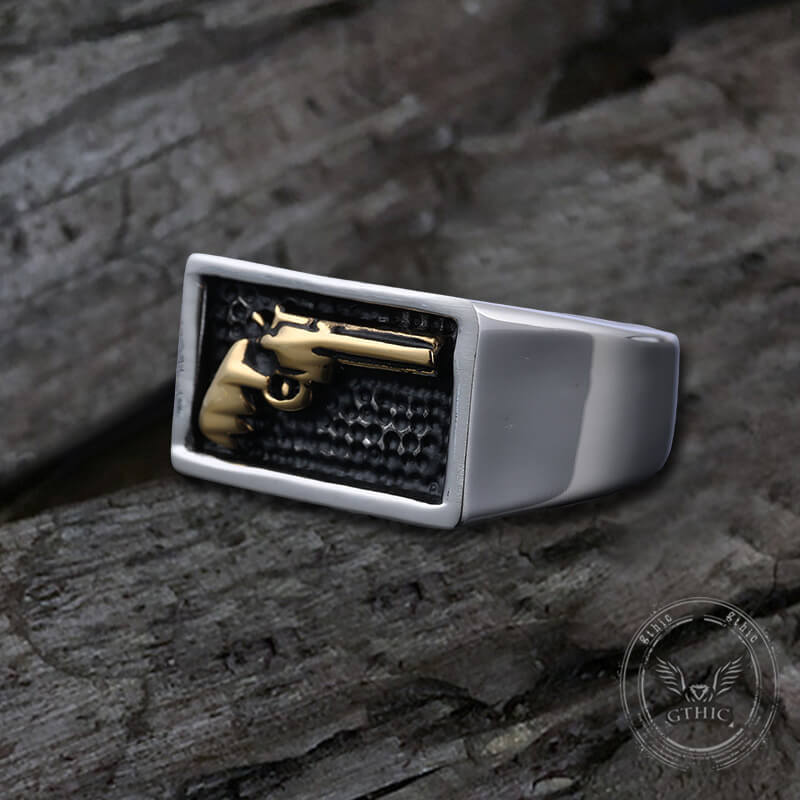 Vintage Pistol Gun Stainless Steel Ring | Gthic.com