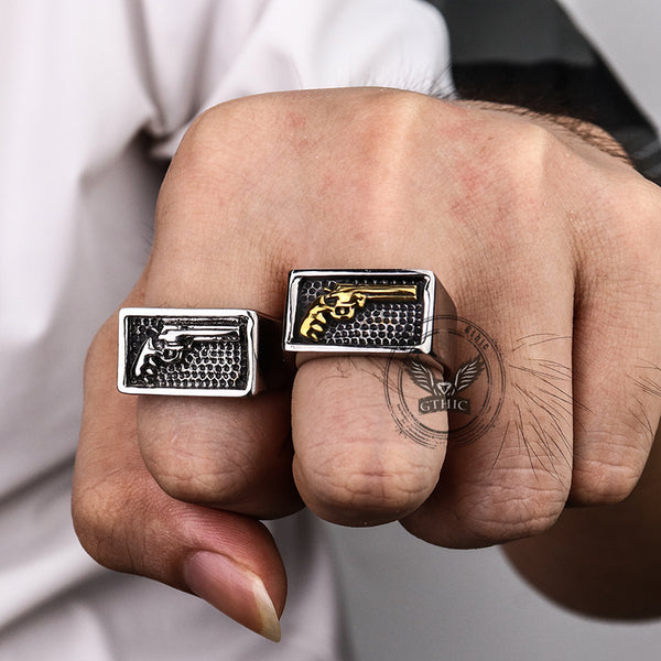 Vintage Pistol Gun Stainless Steel Ring | Gthic.com