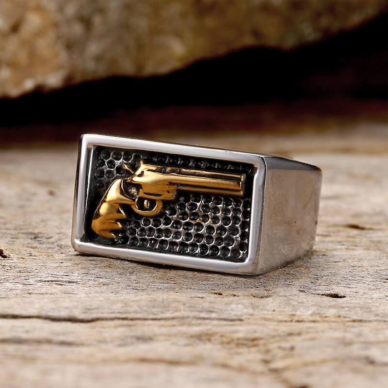 Vintage Pistol Gun Stainless Steel Ring | Gthic.com