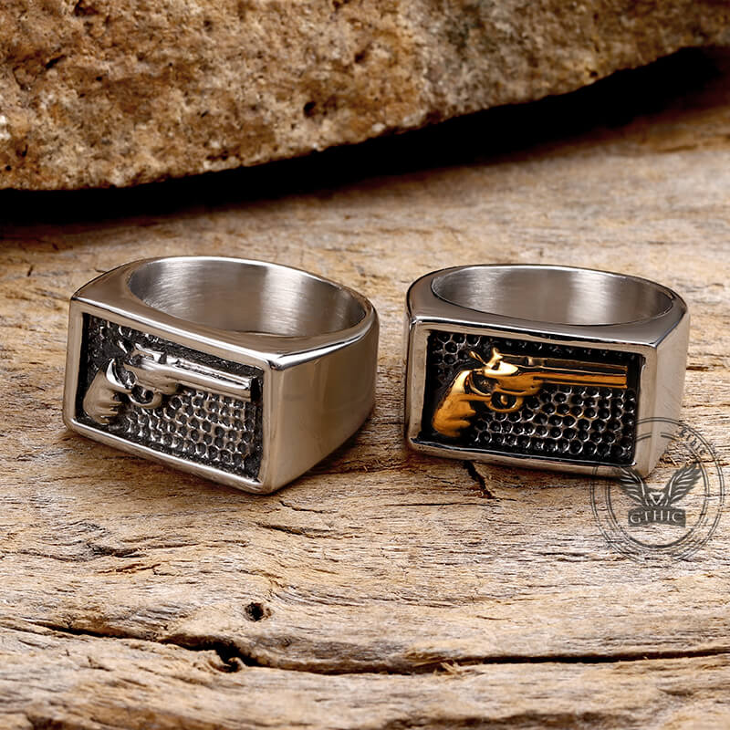 Vintage Pistol Gun Stainless Steel Ring | Gthic.com