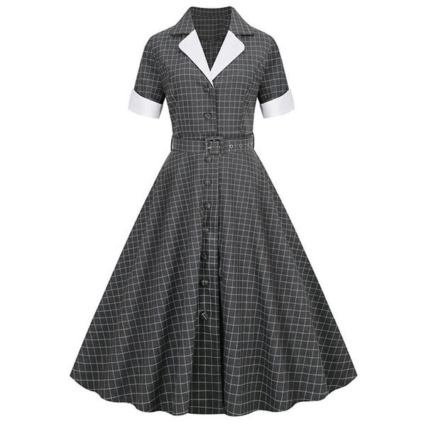 Vintage Plaid V-Neck Belted Dress | Gthic.com