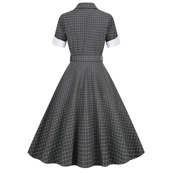 Vintage Plaid V-Neck Belted Dress | Gthic.com