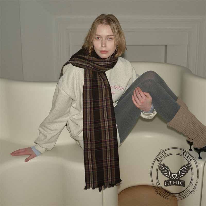 Vintage Plaid Warm Versatile Shawl Scarf | Gthic.com