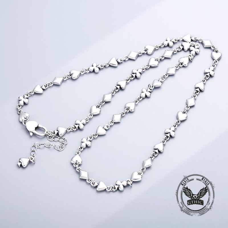 Vintage Playing Card Pattern Sterling Silver Necklace 02 | Gthic.com