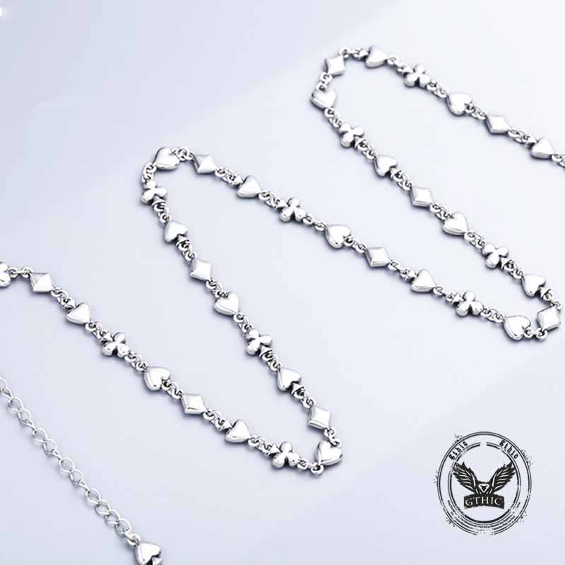 Vintage Playing Card Pattern Sterling Silver Necklace 03 | Gthic.com