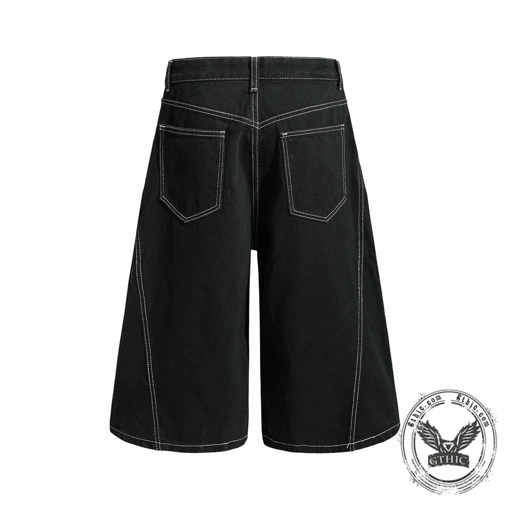 Vintage Pleated Washed Multi-Pocket Cargo Denim Shorts
